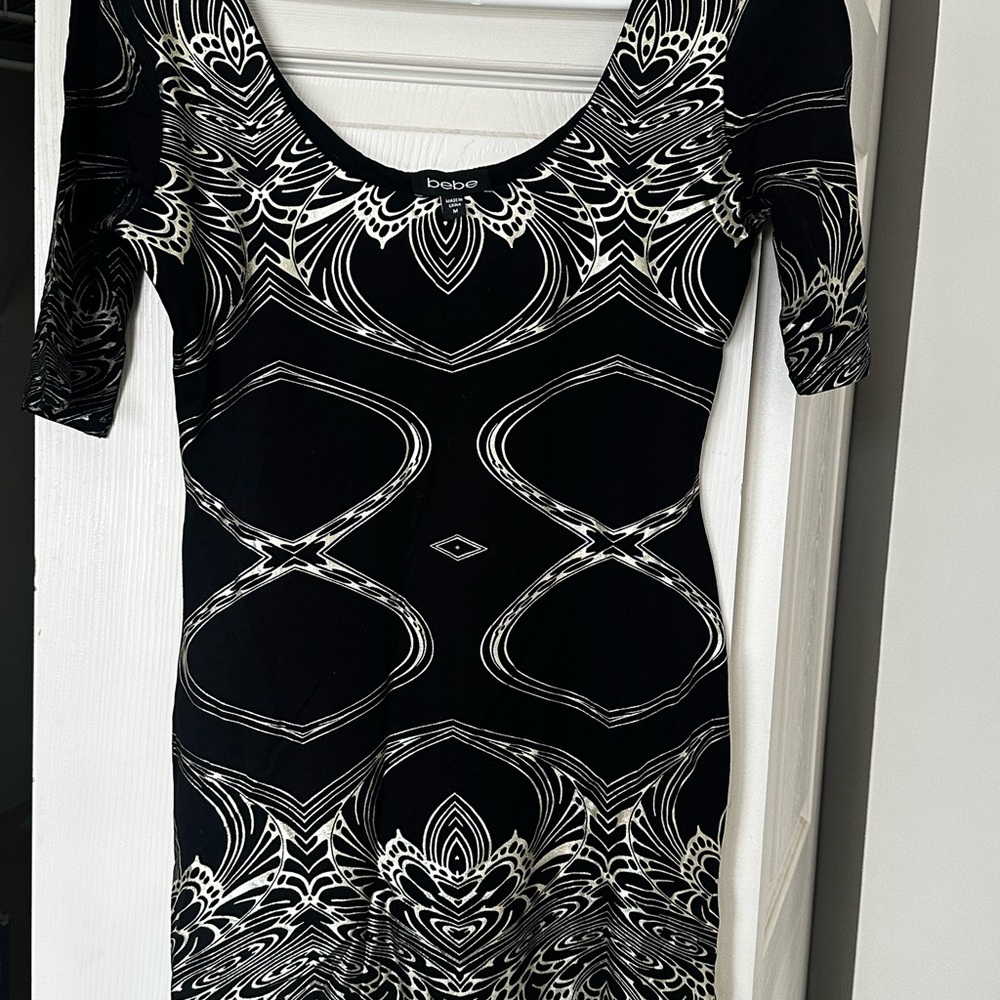 Bebe Monochrome Long Sleeve Dress